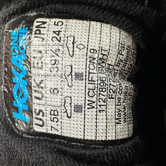 Hoka One One Women’s 7.5 B Clifton 9 1127896 BWHT Black Running Shoes Sneakers main image 8